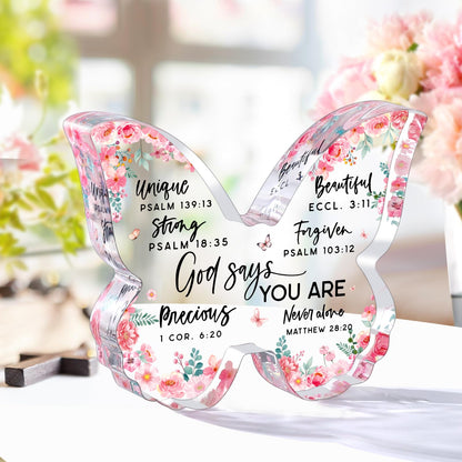 Christian Gifts for Women Friends Birthday Butterfly Inspiration Religious Valentines Gifts for Women Mom Sister Coworker God Says You Are Gift Catholic Encouragement Faith Based Desk Decor Plaque