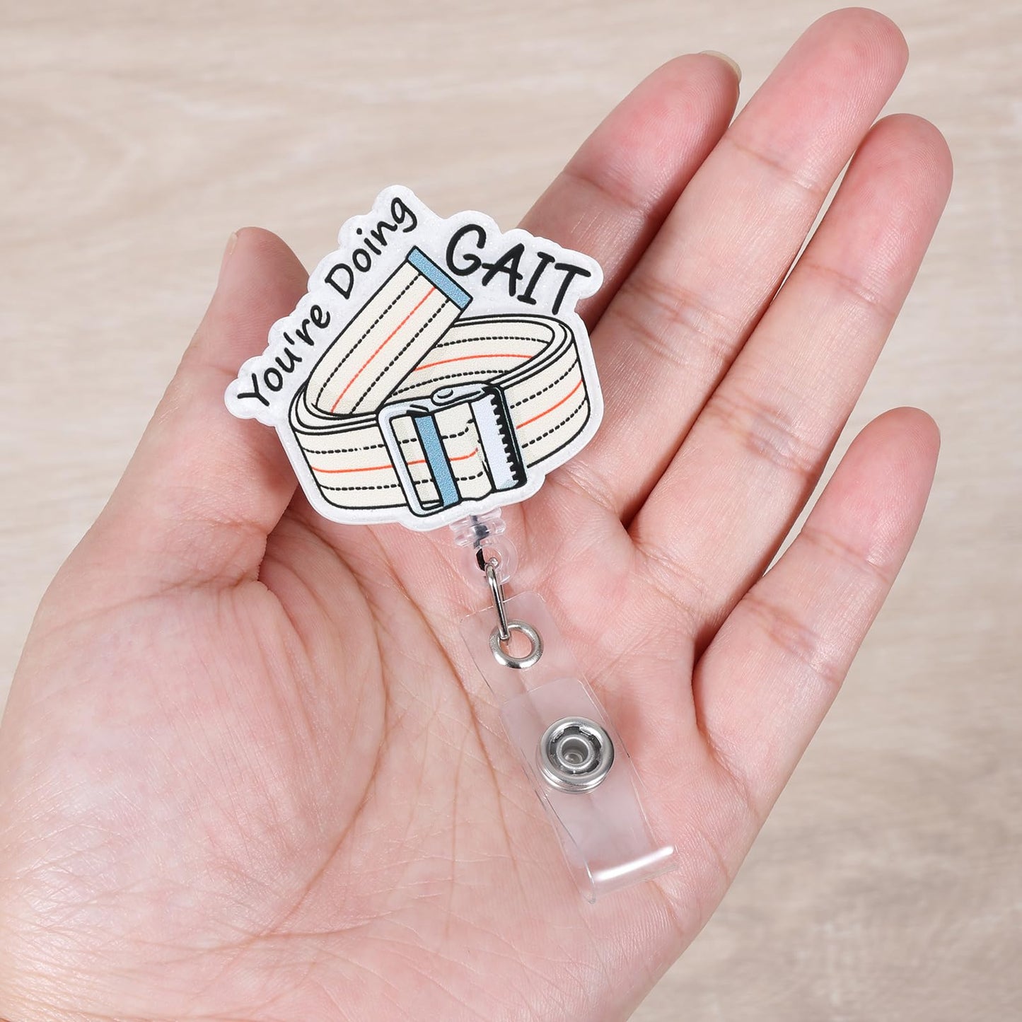 You're Doing GAIT Funny Physical Therapy Nurse Badge Reel, Cute Gait Belt PT Retractable ID Card Badge Holder, Name Tag Badge Buddy for RN PM&R Rehab Nurse Nursing Student Physical Therapist Gifts