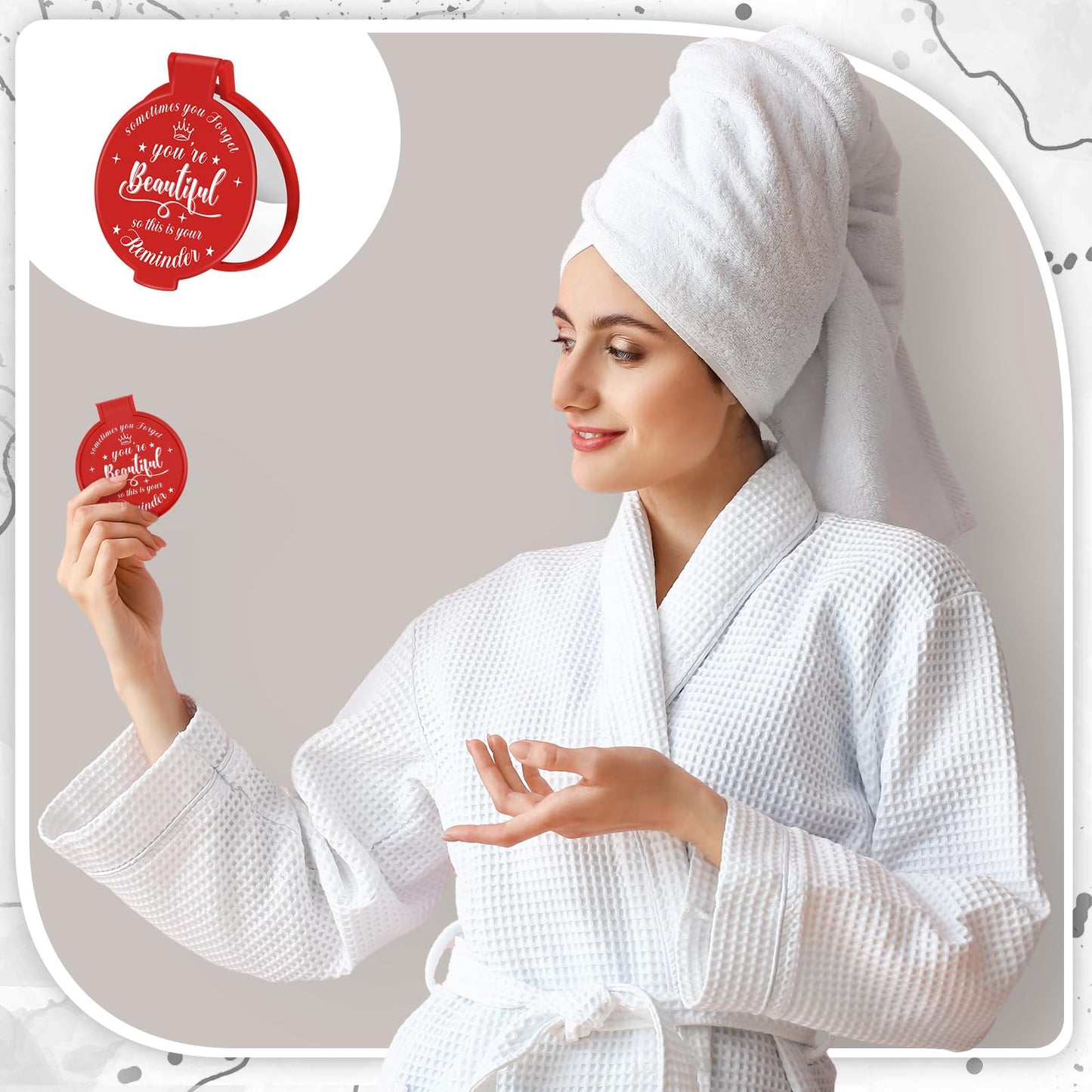 36 Pcs 2.76 Inch Inspirational Compact Mirror Bulk Women Small Gifts Graduation Mothers Day Party Favors Purse Mirror Pocket Mini Items for Adult Coworker Cheerleader Swag Bag (Red)