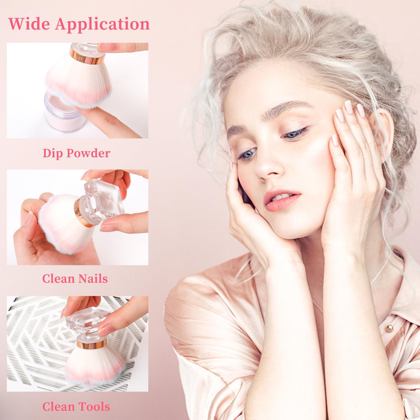 ANGNYA Nail Dust Brush, Pink Rose Soft Duster Brush Art Dust Powder Remover Makeup Manicure Brushes Clean Up Tools for Acrylic Nails