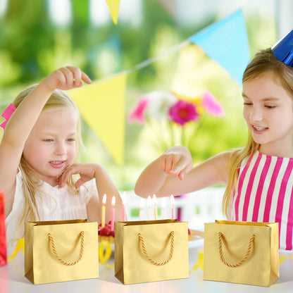 Fainne 24 Pcs Gold Mini Gift Bags with Handle Gift Card Bags Bulk Extra Small Paper Party Favor Boxes Tiny for Mother's Day Wedding Baby Shower Birthday Wrapping Supplies, 4.7 x 3.9 x 2.3 Inch