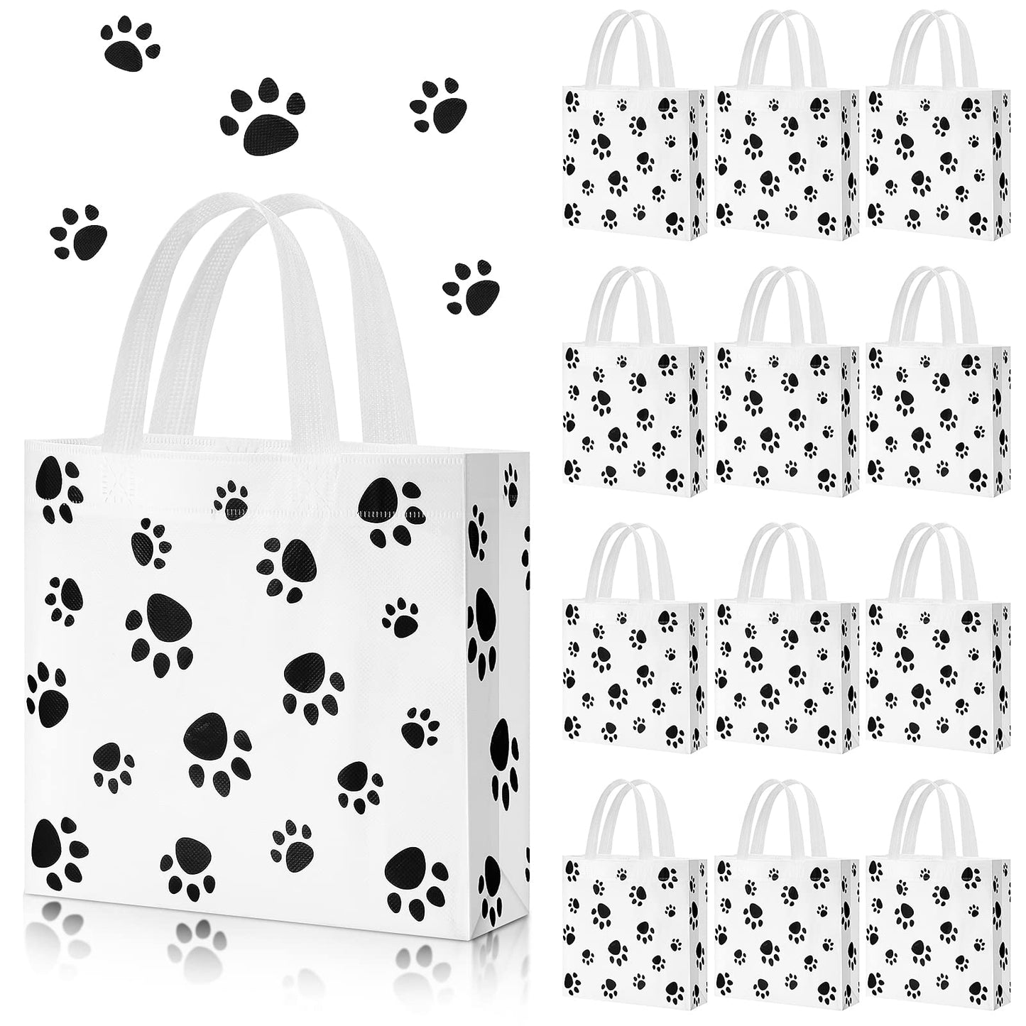 Frienda 20 Pieces Dog Gift Bags Non Woven Paw Print with Handle Pet Party Favor Paw Goodie Reusable Candy Bag for Birthday Party