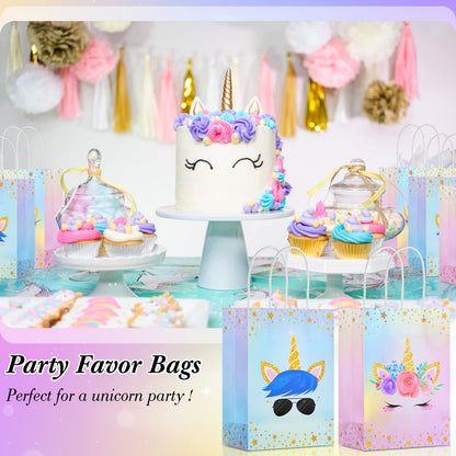 Gersoniel 16 Pcs Unicorn Party Favor Bags with Handles Unicorn Gift Goodie Treat Bags for Birthday Party Favors Supplies(For Girls and Boys, 8.27 x 5.9 x 3.15 Inch)