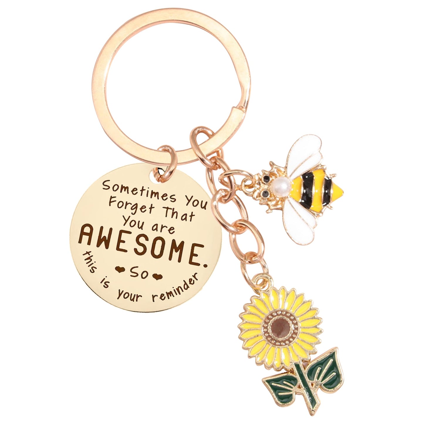 Sunflower Keychains Inspirational Gifts for Women - Motivational Keyring Friendship Keychain Gift, Yellow Sunflower Bee Key Chain for Him Her Friend Coworker Purse Wallet Handbags Backpack