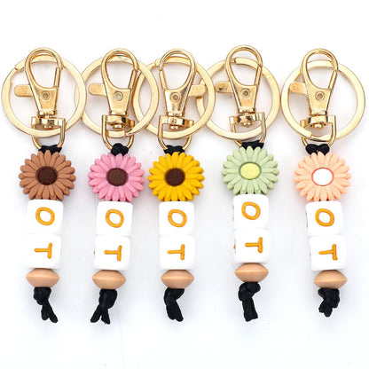 5 Pack Occupational Therapy Keychain Gifts Boho Silicone OT Keychain for Occupational Therapist Sunflower OT Graduation Appreciation Gifts for Women Therapist Nurse Teacher Student