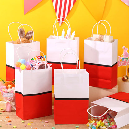 16 Pcs Cartoon Animation Party Gift Bags Red Kraft Treat Bags with Handle Birthday Party Supplies Paper Goodie Container 8.25 x 5.25 x 3 Inches for Birthday Theme Supplies Baby Shower Decorations Candy