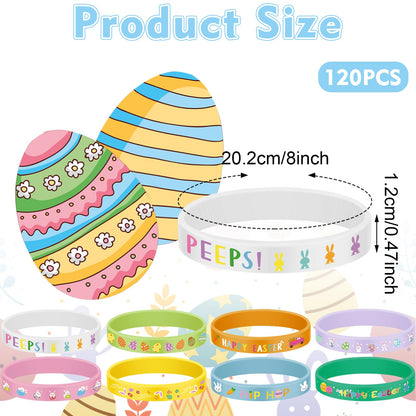 120PCS Easter Silicone Bracelets Bulk Bunny Egg Flower Colorful Wristbands for Adults Accessories– Easter Party Favors Rubber Bracelet Basket Stuffers Fillers Gifts (8 Designs)