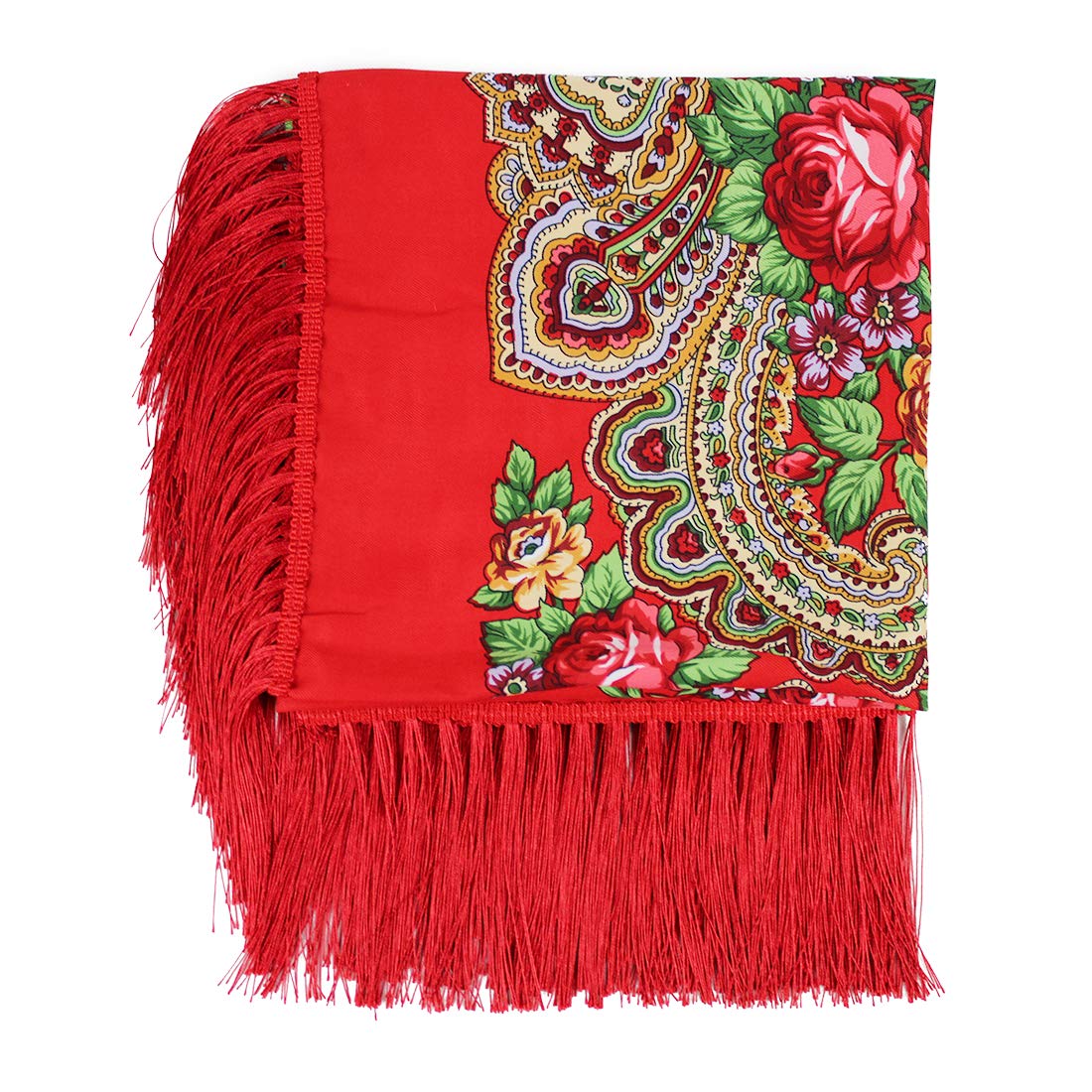 Gudessly 62"*62"Oversized Women's Traditional Retro Scarf Wrap Tassel Fringes Floral Poncho Shawl Printing Shawl