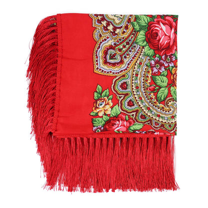 Gudessly 62"*62"Oversized Women's Traditional Retro Scarf Wrap Tassel Fringes Floral Poncho Shawl Printing Shawl