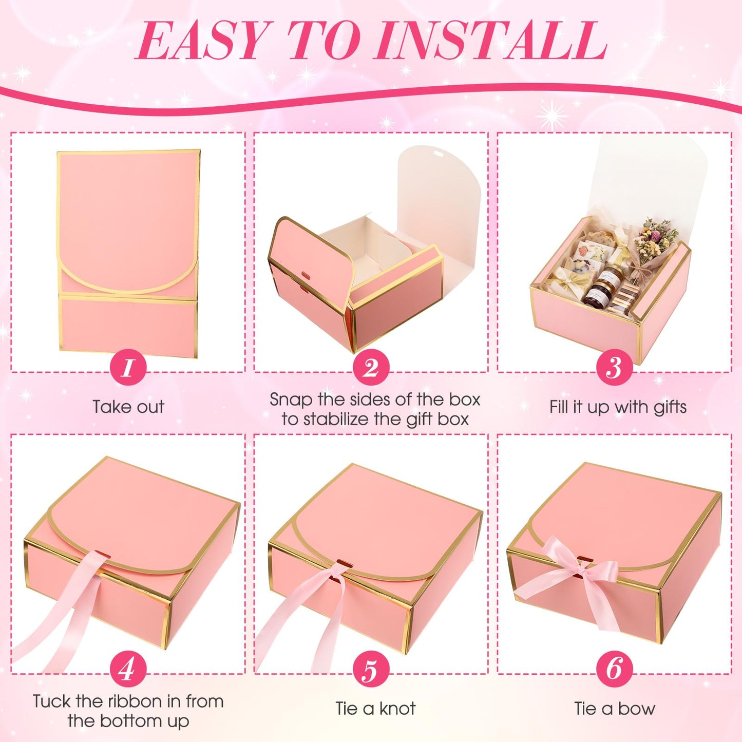 Jaloro 16 Pack Pink Gift Boxes with Lids, 7x7x3 Inch Bridesmaid Proposal Box with Ribbons for Present Wedding, Birthday, Anniversary, Mother's Day, Graduation, Baby Shower, Cupcake Packaging