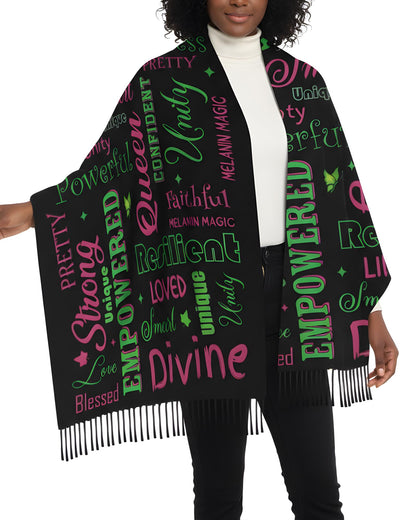 A-ka Sorority Gifts for Women - Black Pink Green Scarf Shawl Blanket with Tassel, Sorority Stuff Paraphernalia Party Favor 81 * 31 Inches
