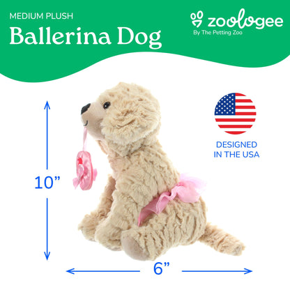 The Petting Zoo Ballerina Scruffy Dog Stuffed Animal, Gifts for Kids, Caramel Brown Dog Plush Toy 10 Inches