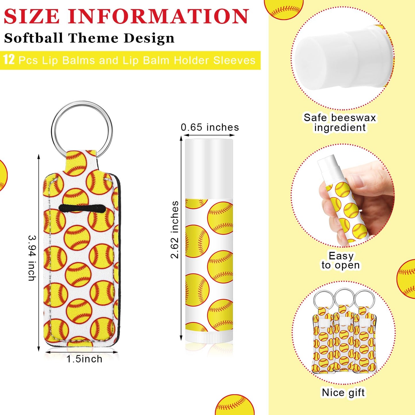 48 Pcs Softball Team Gifts Include 12 Makeup Bags, 12 Hair Scrunchies, 12 Lip Balms, 12 Lip Balm Holders for Softball Players, Girl Sports Team Accessories