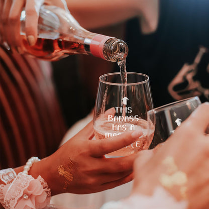 Futtumy Graduation Gifts, This Badass Has a Masters Degree Stemless Wine Glass for Her Women Sister Friends Graduates School Students Congrats Grad Party, Masters Degree Graduation Gifts for Her, 17Oz