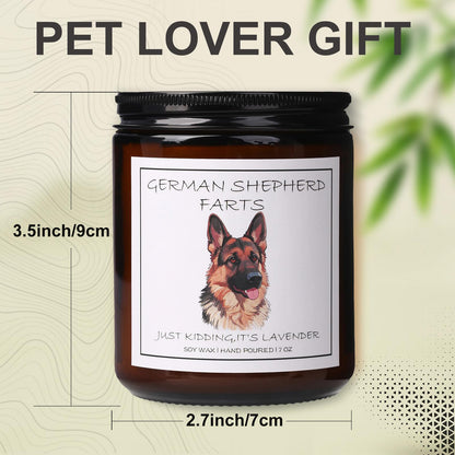 German Shepherd Gifts & Decor, German Shepherd Gifts for Women - German Shepherd Farts Candle, Dog Mom Gift, Natural Soy Wax Lavender Scented Candle 7oz