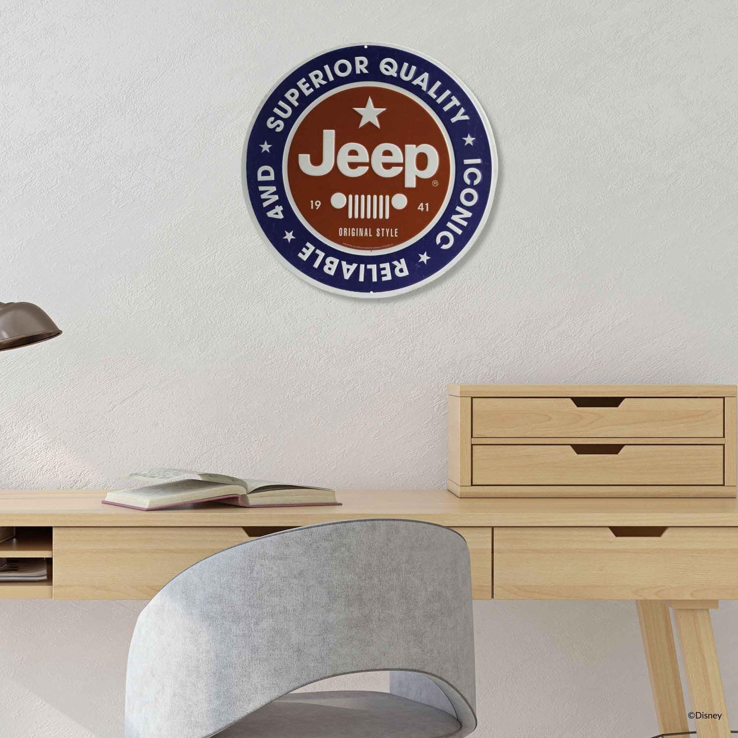 Jeep Round Embossed Metal Sign - Vintage Jeep Sign for Garage or Man Cave
