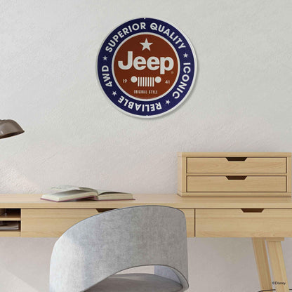 Jeep Round Embossed Metal Sign - Vintage Jeep Sign for Garage or Man Cave