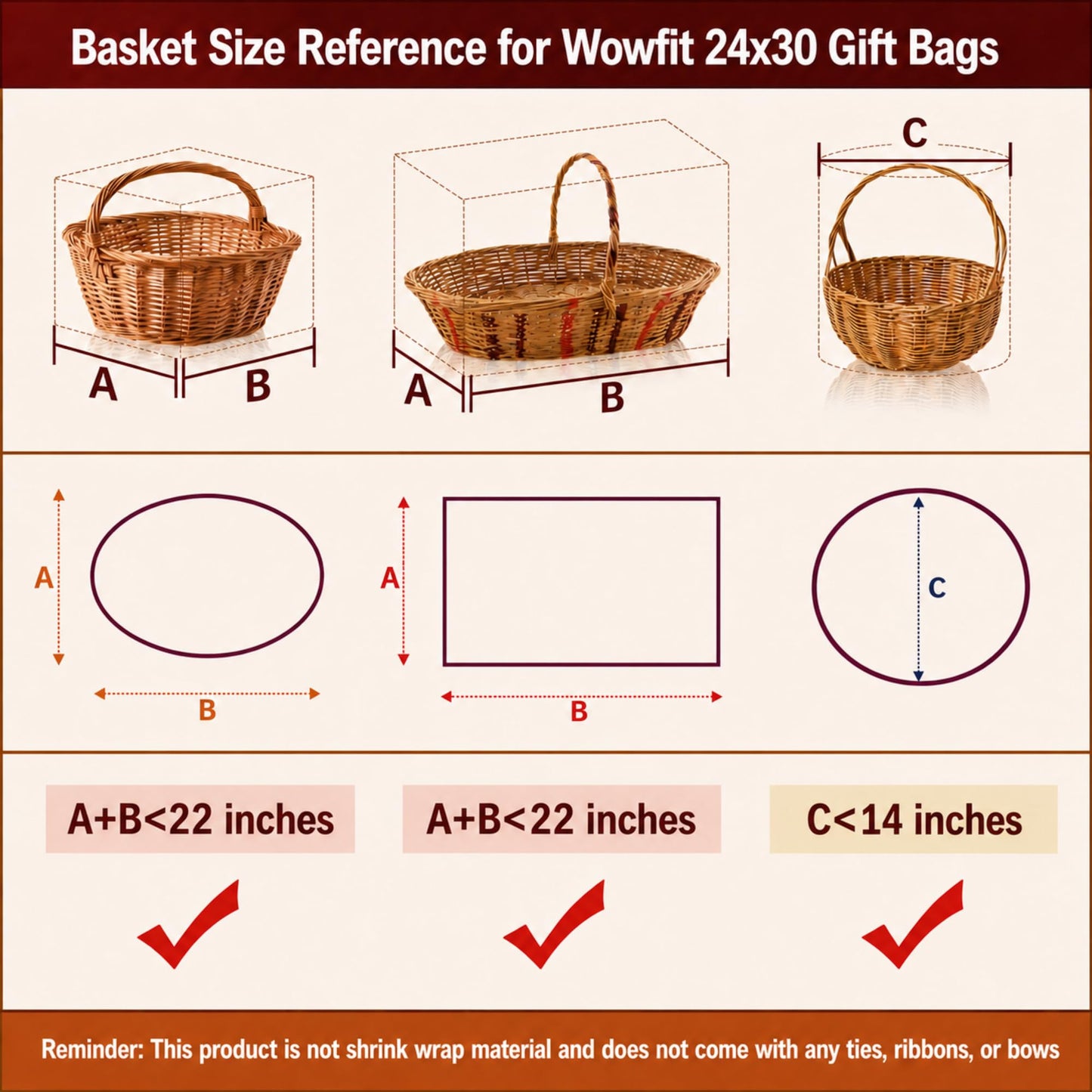 Wowfit Cello Bags,10 CT 24x30 inches Clear Cellophane Bags Perfect for Gift Baskets, Presents, Weddings, Bridal/Baby Showers and More (Flat, No Gusset, Ribbon Not included)