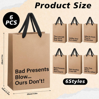SilTriangle 6 Pcs Classic Funny Gift Bags, Reusable Novelty Gift Bags with Snarky Sayings, 11 x 8 x 4 Inch Funny Wrapping for Men Women Adults Graduation Birthdays Wedding Summer Party Favor