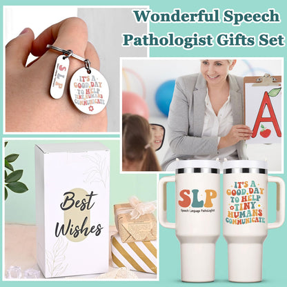 Lifecapido Speech Pathologist Gifts, SLP 40oz Tumbler with Keychain, Birthday Christmas Speech Therapy SLP Gifts for Speech Language Pathologist, Creamy