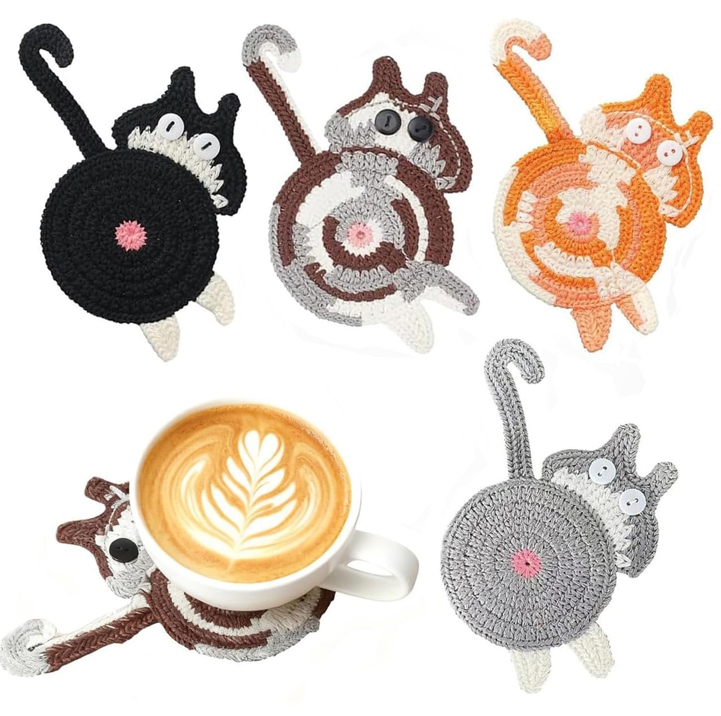 Cat Coasters - Gifts for Cat Lovers,Non-Slip Heat-Resistant Coaster,Funny Gag Gifts,Perfect for Home Decor and White Elephant Exchang,Universal Table Guard for All Cups(4PC)