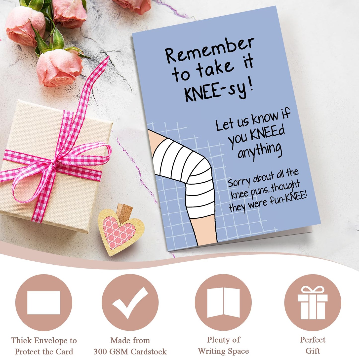 Funny Knee Get Well Soon Card for Men Women, Knee Replacement Card Gift for Patient, Speedy Surgery Recovery Cards for Him Her