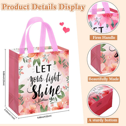 Riakrum 32 Pcs Religious Gift Bags Bulk for Women, Non Woven Christian Gift Bag with Handle, Reusable Flower Religious Baptism Bible Verse Tote for Eid Easter Catholic Theme Party Favors