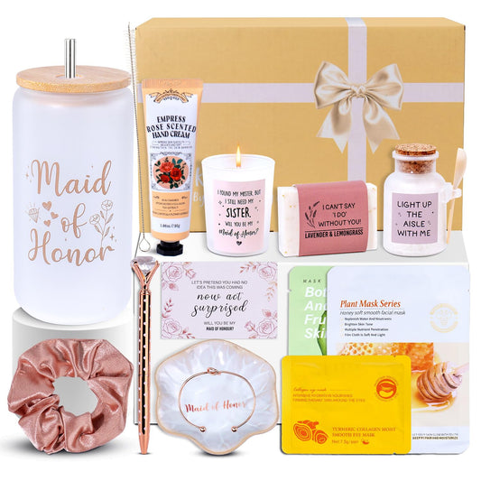Ithmahco 15 PCS Maid of Honor Proposal Gifts, Will You Be My Maid of Honor Gifts from the Bride, Bridal Shower & Pre Wedding Spa Self Care Gift Box Set