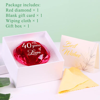 YWHL Happy 40th Wedding Anniversary Romantic Gifts for Wife Husband, Ruby Wedding Gift for Her, 40 Years of Love Present for Couple, Red K9 Crystal Diamond Decoration