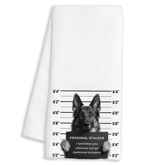 Funny German Shepherd Kitchen Towels, German Shepherd Gifts for Women Men, Black and White Dog Mugshot Decorative Dish Hand Tea Towels for Bathroom Kitchen, 16x24 Inch