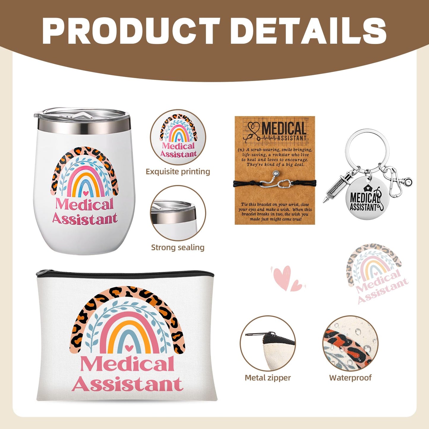 Maxcheck 16 Pcs Nurse Medical Assistant Appreciation Gifts Set for Women Tumbler Cosmetic Bag Keychain Blessing Cards and Bracelets or MA Nurse Week Gifts