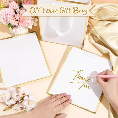Yeaqee 50 Pack Metallic Gift Bags with Handle and Tissue Paper Gold Foil Thank You Bag for Graduation Wedding Groomsmen Bridal Baby Shower Gifts Holiday Party Favors 9x7x3.15'' (White Gold)