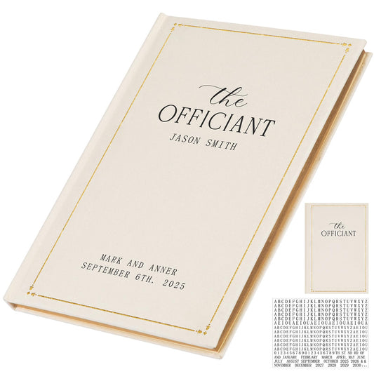 Engrowtic Wedding Officiant Book Personalized Linen Hardcover Journal with Name Sticker, 160 Lined Pages, 5.31 x 8.27 in A5 Notebook, Pastor Minister Sermon Officiant Gift for Wedding Ceremony