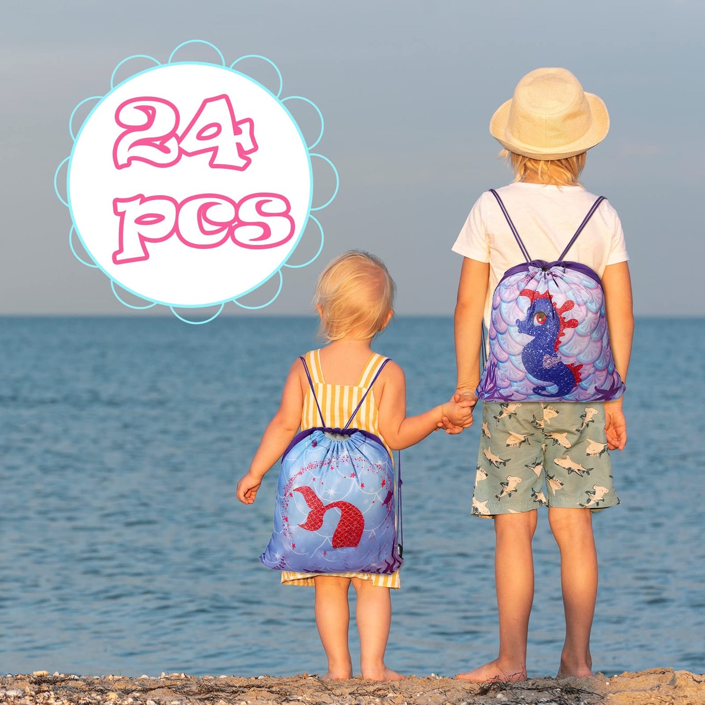 Shappy 24 Pack Drawstring Party Favors Bags Cartoon Animal Candy Goodie for Boys Birthday Kids Gift Return Girls Supplies(Mermaid)
