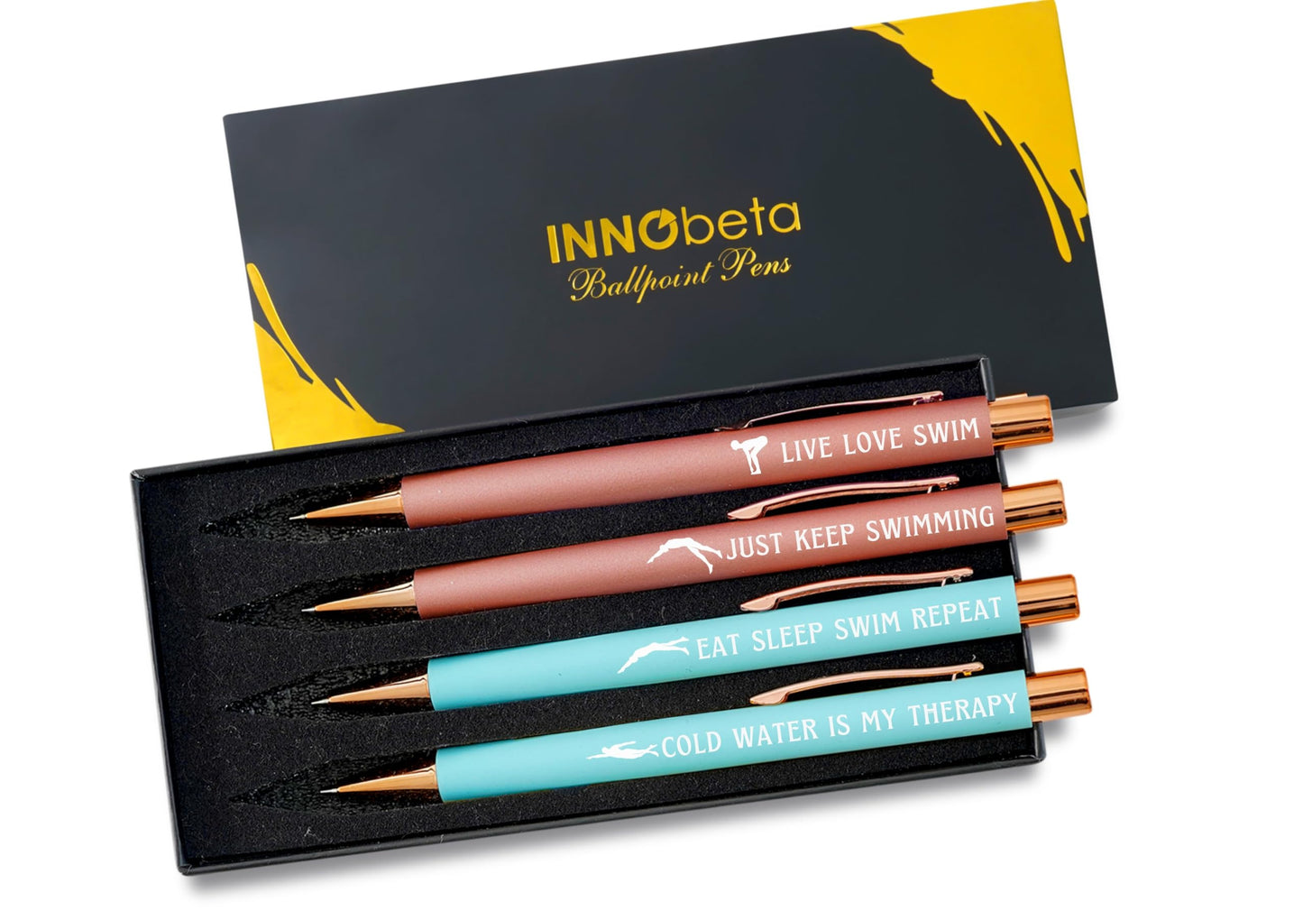 InnoBeta Swimming Gifts Ballpoint Pen Set of 4, Gifts for Swimmers on Birthday and Christmas