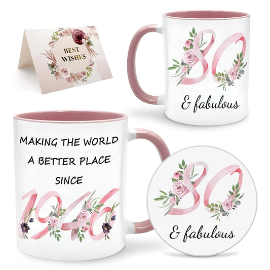 80th Birthday Gifts for Women Her, 1946 Vintage Birthday Coffee Mugs with Silicone Coaster, Fabulous 1946 Gifts Ideas for 80 Years Old Women Mom Sisters Grandma