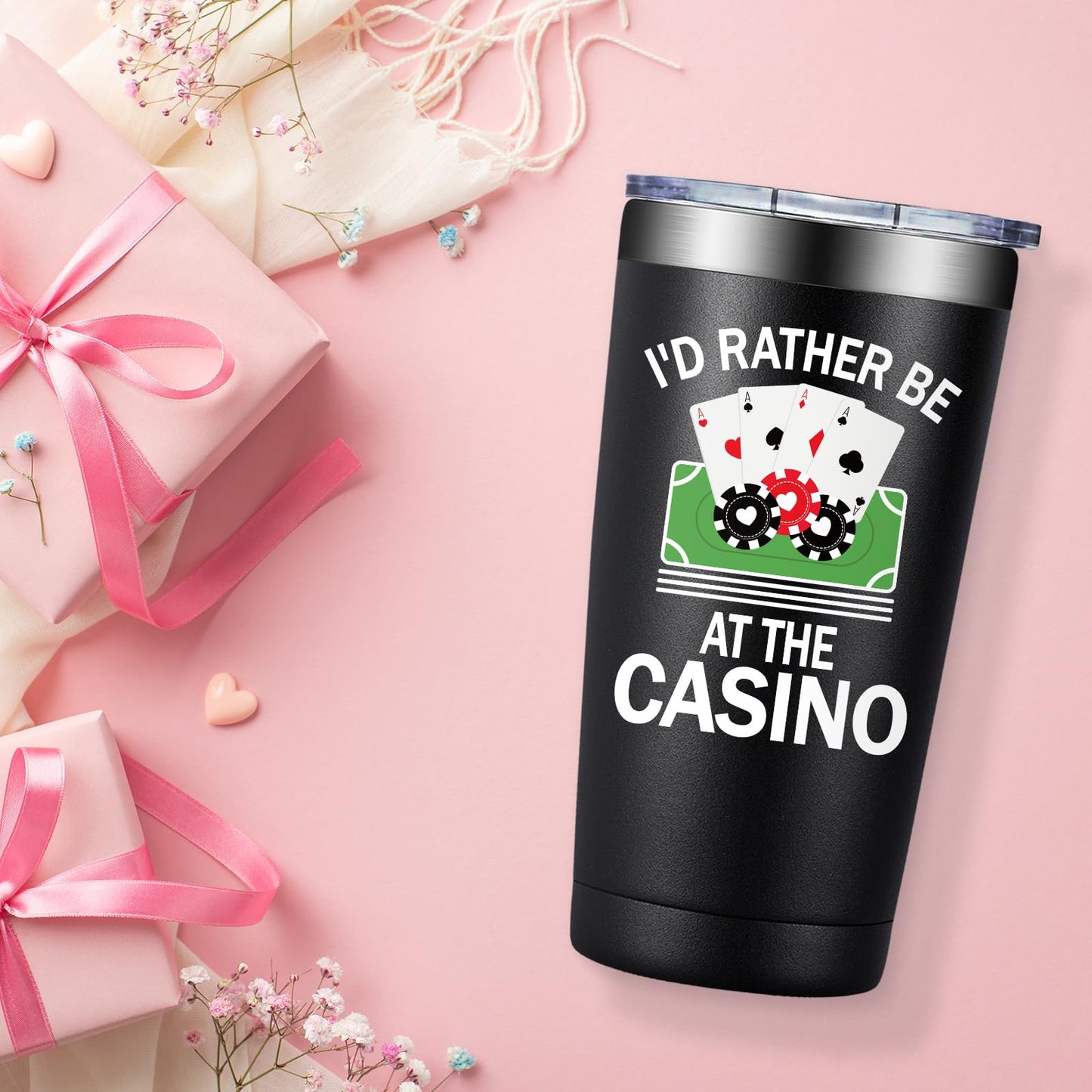 BIRGILT Gambling Gifts for Men, Women - Casino Gifts for Christmas - Funny Poker Gift for Poker Players - I'd Rather Be at the Casino Tumbler 20oz