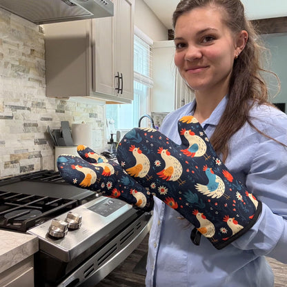 Miracu Oven Mitts Set, Cute Chicken Gifts for Chicken Lovers, Funny Kitchen Decor, Rooster Gifts for Women Mom Her Lady Owner - Bday, Mothers Day Baking Accessories Stuff, Cooking Themed Present Idea