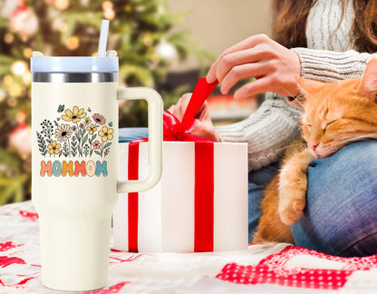 40 oz Mommom Cups Tumbler with Handle.40 oz Mommom Gifts for Grandma from Grandkids.40 oz Mommom Mothers Day Christmas Birthday Gifts Tumbler with Straw.