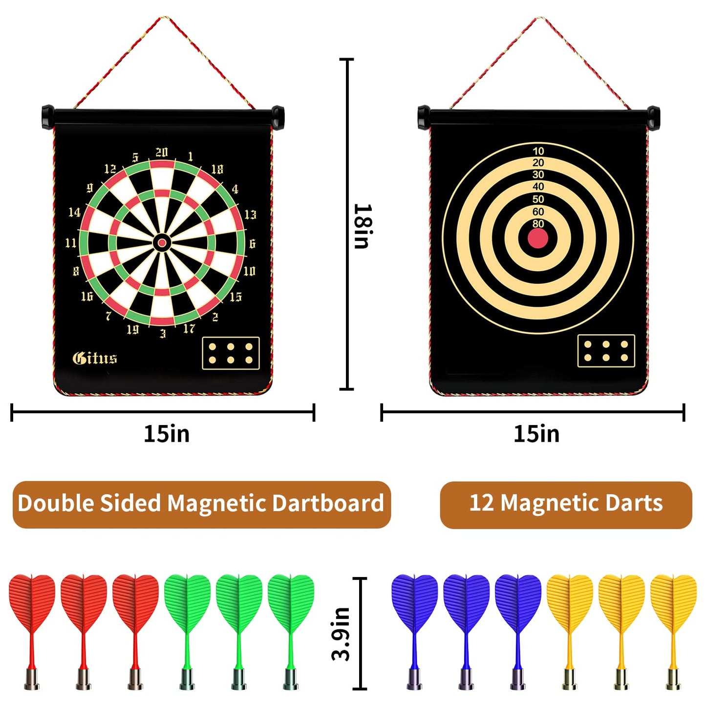 Gitus Magnetic Dart Board Indoor Outdoor Games for Kids with 12 Darts, Gifts for Teenage Boys Teen Boys Gifts Ideas Toys Gifts for 8 9 10 11 12 13 Year Old Boy Game Room Decor