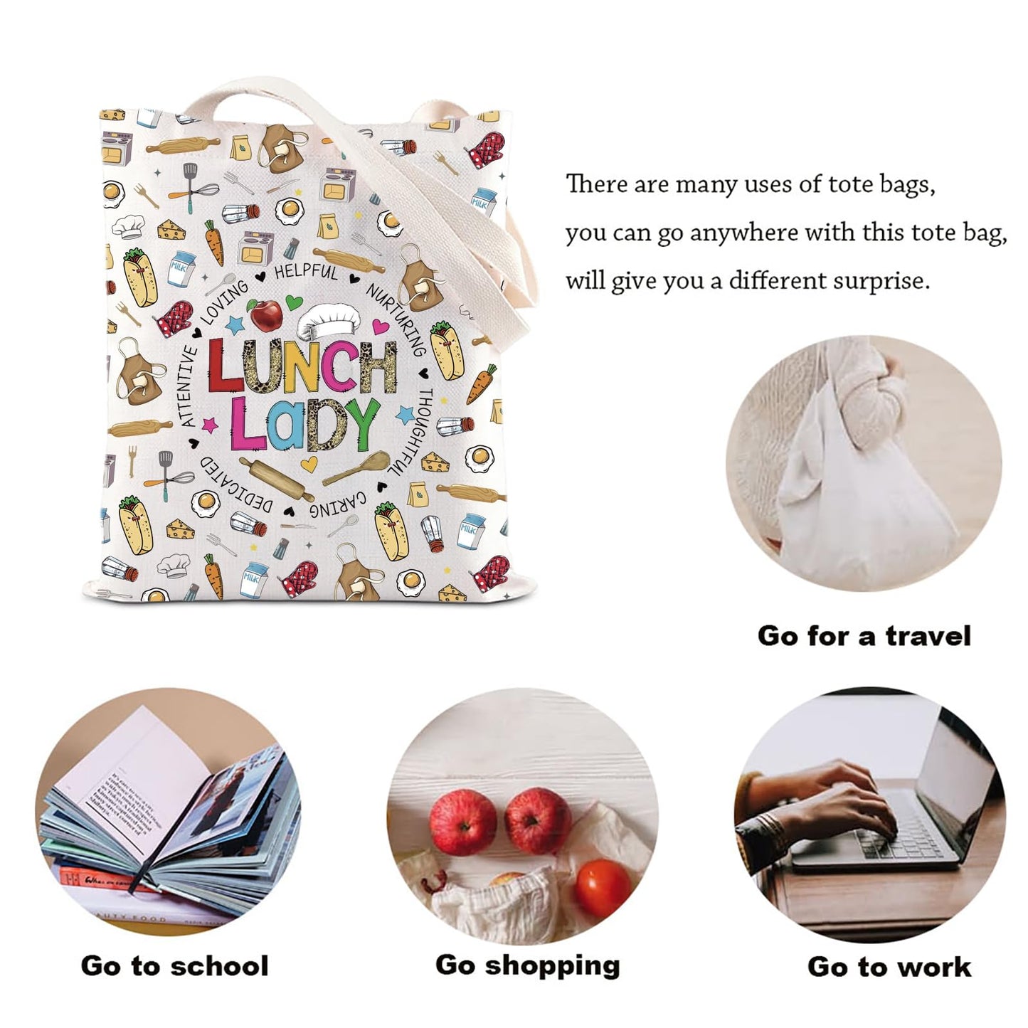 KUIYAI Lunch Lady Appreciation Tote Bag Cafeteria Crew Gift Lunch Squad Gift School Lunch Stuff Gift Cafeteria Lady Shoulder Bag