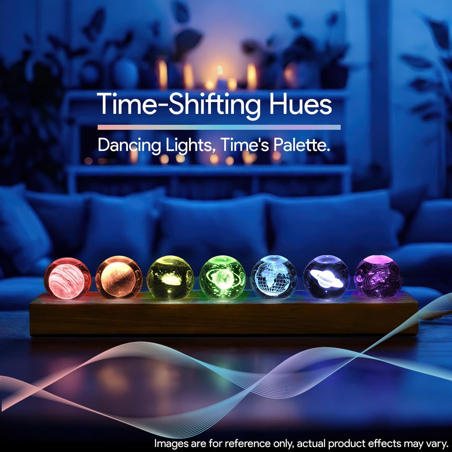 7 Pcs Planet Crystal Ball Night Light Lamp with LED Wooden Base, Astronomy Gifts,3D Galaxy Moon Saturn Crystal Ball Nightlight for Meditation Positive Energy Decoration Balls Set for Home