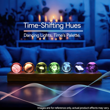 7 Pcs Planet Crystal Ball Night Light Lamp with LED Wooden Base, Astronomy Gifts,3D Galaxy Moon Saturn Crystal Ball Nightlight for Meditation Positive Energy Decoration Balls Set for Home