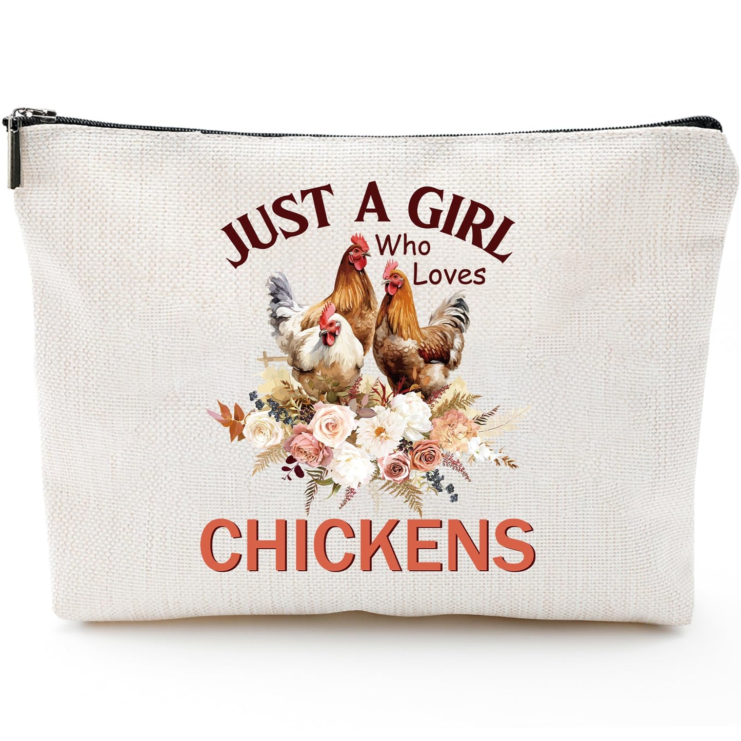 Sitsink Funny Gifts for Chicken Lovers - Just a Girl Who Loves Chickens Unique Gifts for Women, Rooster Flower Bouquet Makeup Bags, Gifts for Best Friends Birthday, Chicken Mom Stuff Girls Gifts