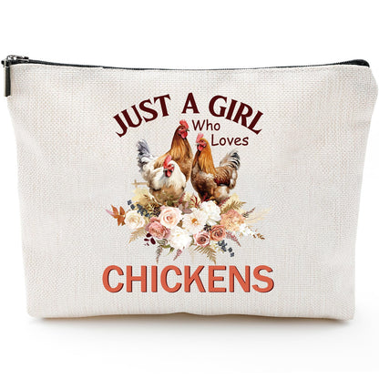 Sitsink Funny Gifts for Chicken Lovers - Just a Girl Who Loves Chickens Unique Gifts for Women, Rooster Flower Bouquet Makeup Bags, Gifts for Best Friends Birthday, Chicken Mom Stuff Girls Gifts