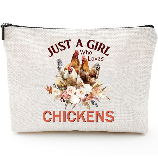 Sitsink Funny Gifts for Chicken Lovers - Just a Girl Who Loves Chickens Unique Gifts for Women, Rooster Flower Bouquet Makeup Bags, Gifts for Best Friends Birthday, Chicken Mom Stuff Girls Gifts