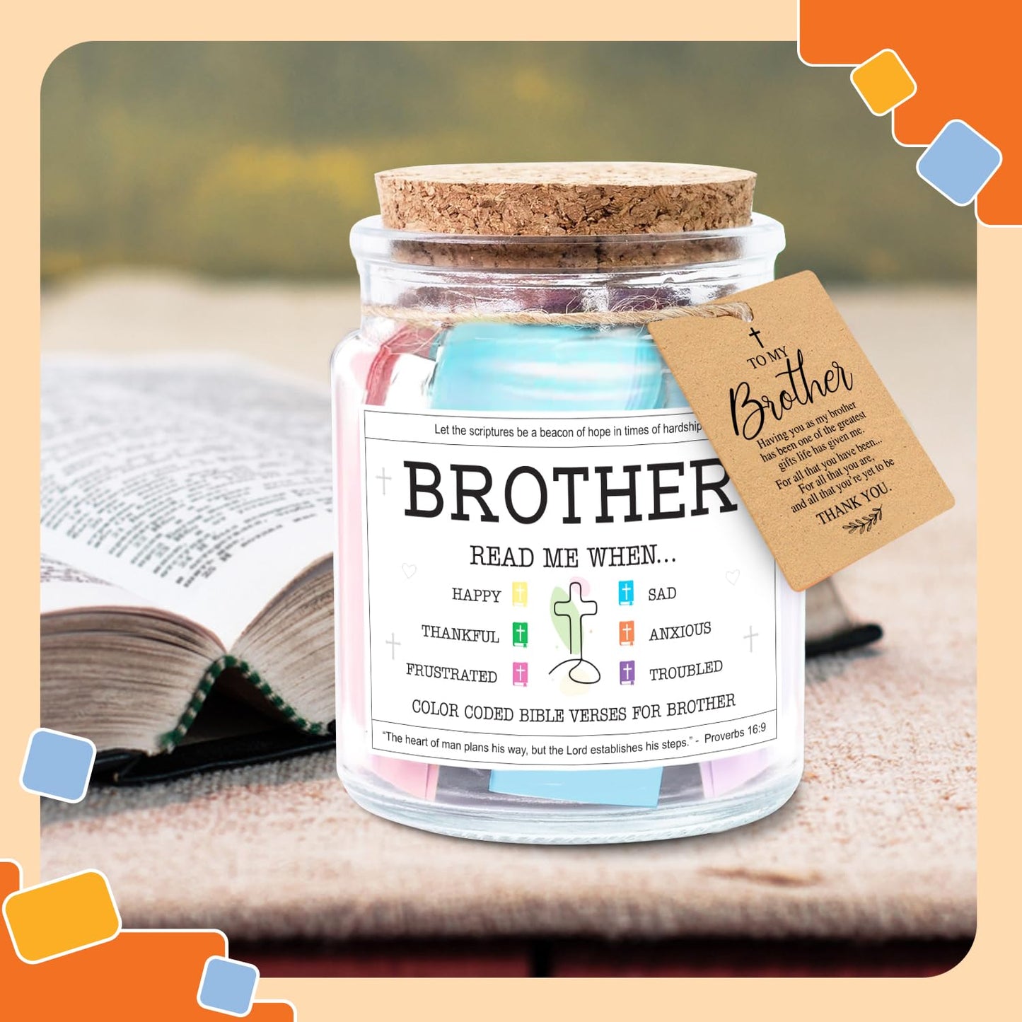 NewEleven Fathers Day Gift For Brothers - Brother Christian Birthday Gift For Little, Adult Bro, Sibling - Meaningful Gifts For Brothers From Sister, Family - Bible Verse Jar