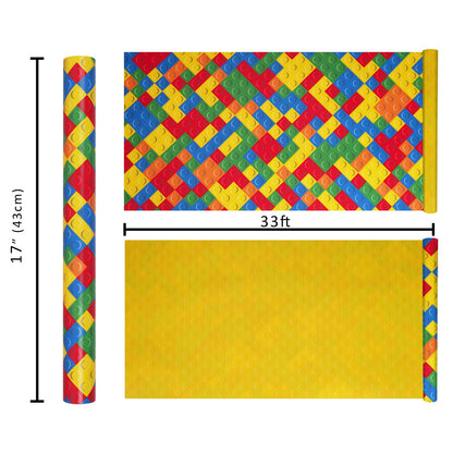 BIOBROWN Reversible Building Blocks Wrapping Paper for Boys Girls - 17 Inch X 33 Ft - Colorful Building Bricks Design Gift Wrap Paper for Kids Birthday Party Toy Lovers