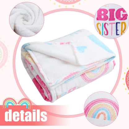 Buryeah 60" x 50" Sisters Gift Big Sister Blanket Soft Warm Flannel Throw Blanket Pastel Rainbow Sis to Be Announcement New Big Sis Gift for Baby Shower Birthday Party Supplies