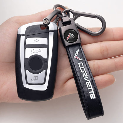 TACOMA Genuine Leather Car Key Chain for Corvette C4 C6 C5 C7 C8 Z06 KeyChain for Men and Women Family Present Key Ring Accessories Black